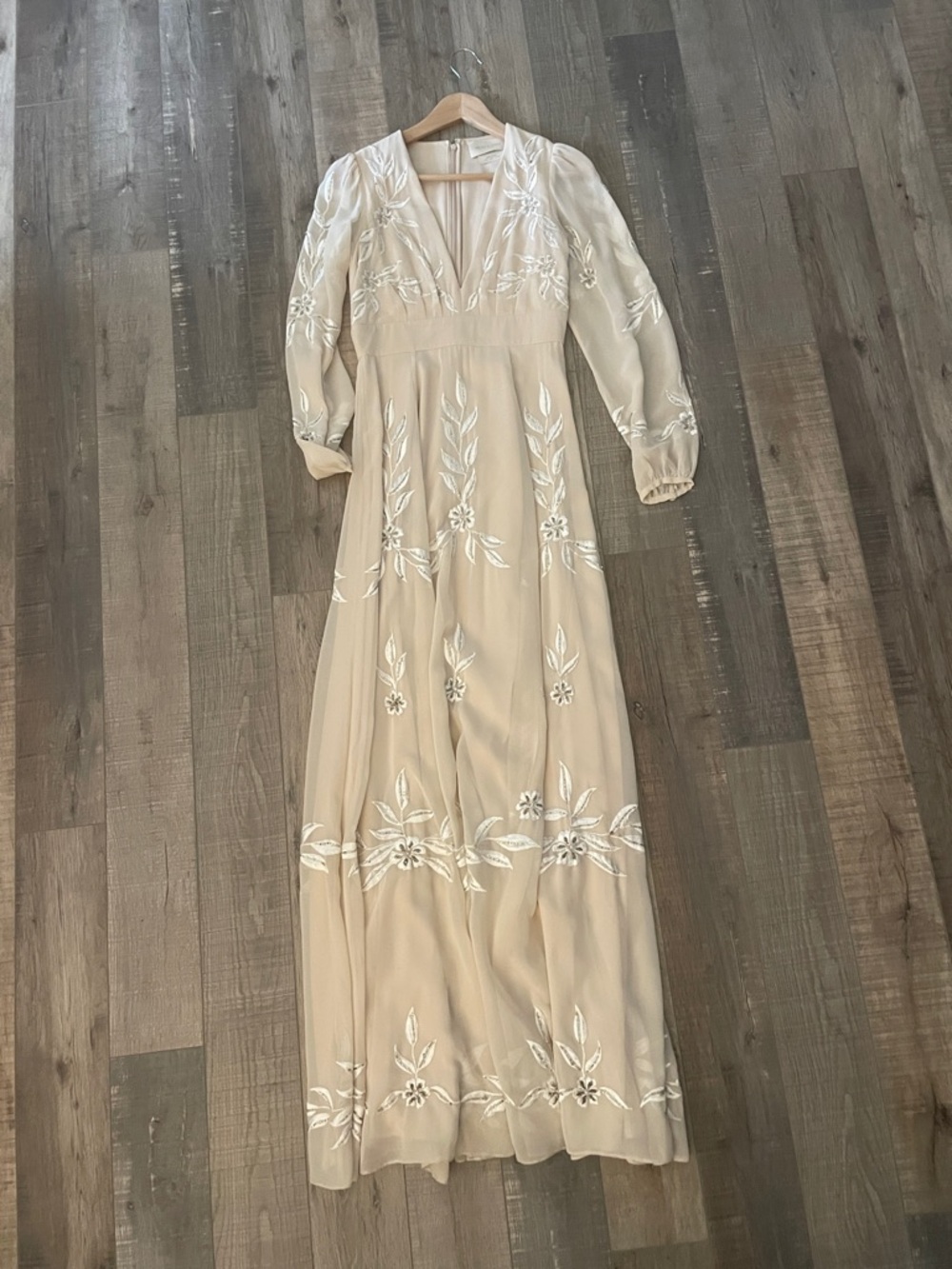 BHLDN Cream Dress with White Floral Embroidery